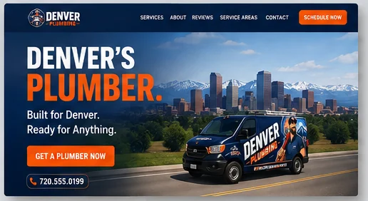 Concept website homepage mockup for Denver Plumbing with the headline Denver's Plumber